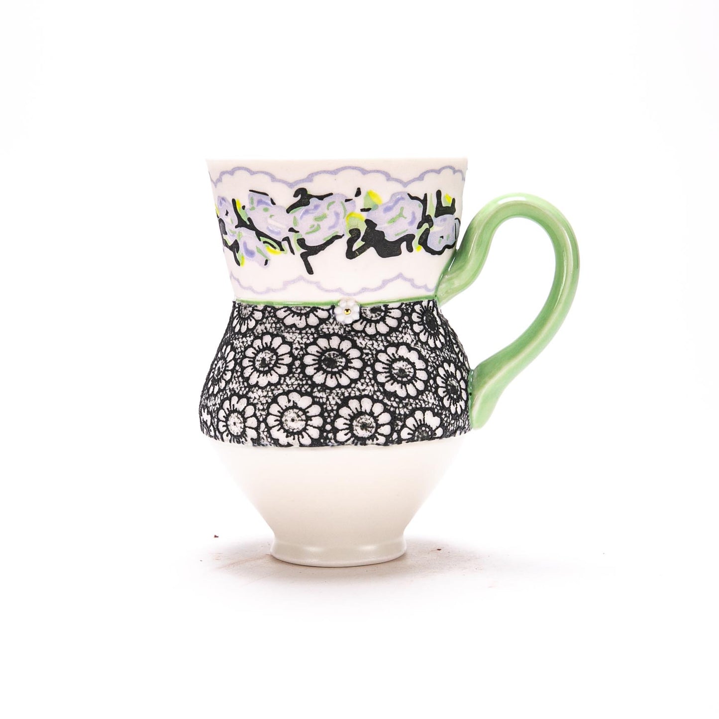 Floral and Lace Dimple Mug with Light Green Handle