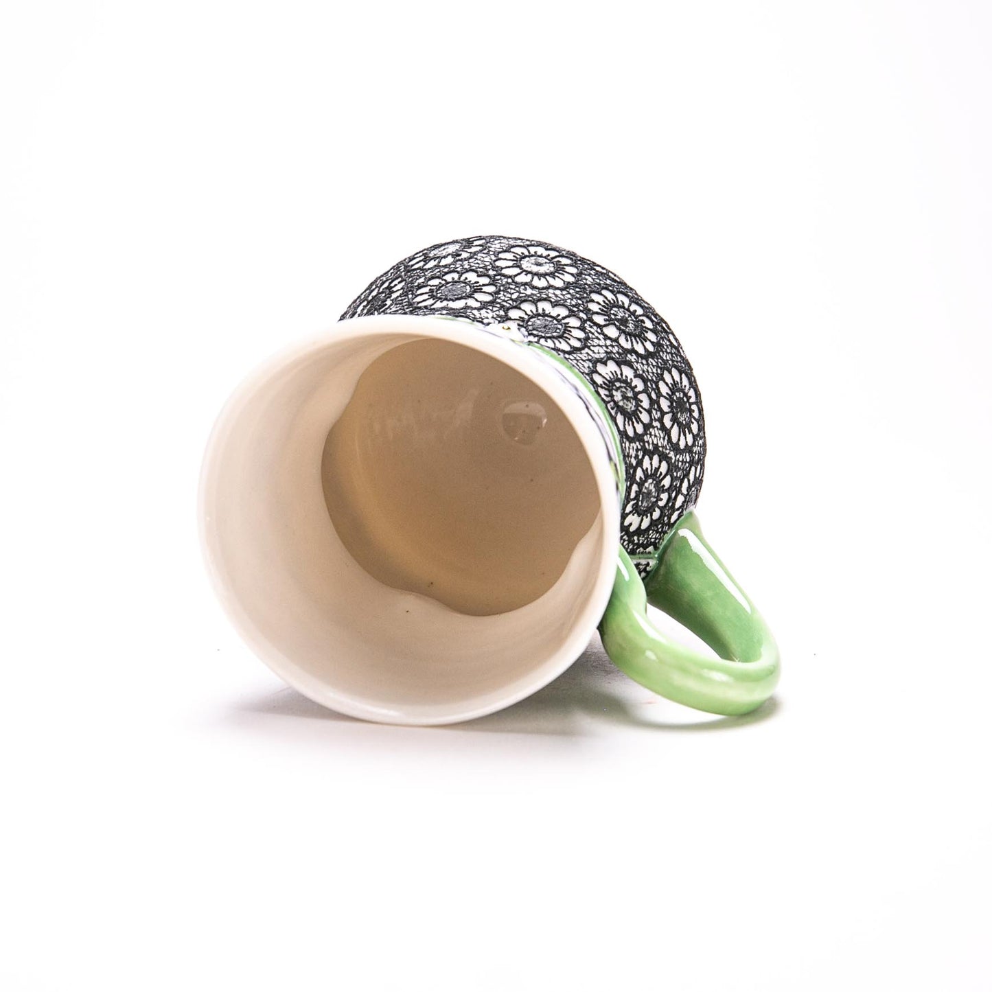 Floral and Lace Dimple Mug with Light Green Handle