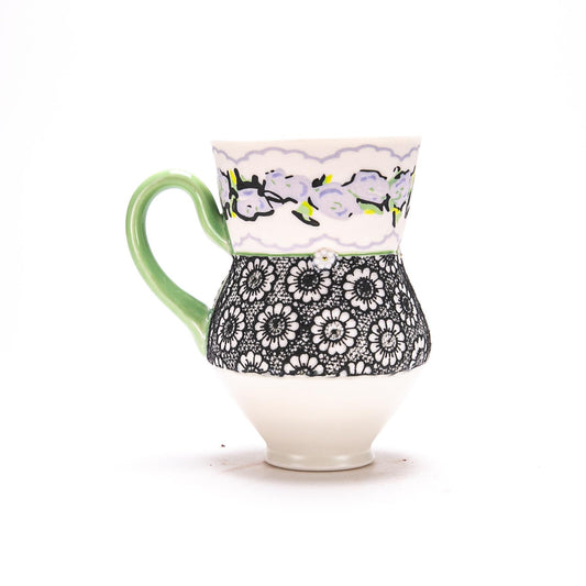 Floral and Lace Dimple Mug with Light Green Handle