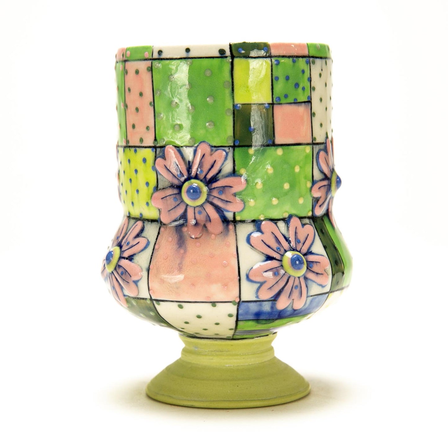 Pink & Chartreuse Quilt Pedestal Cup