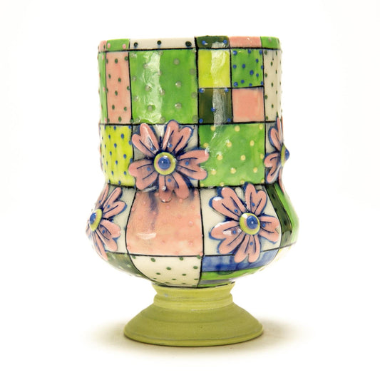 Pink & Chartreuse Quilt Pedestal Cup