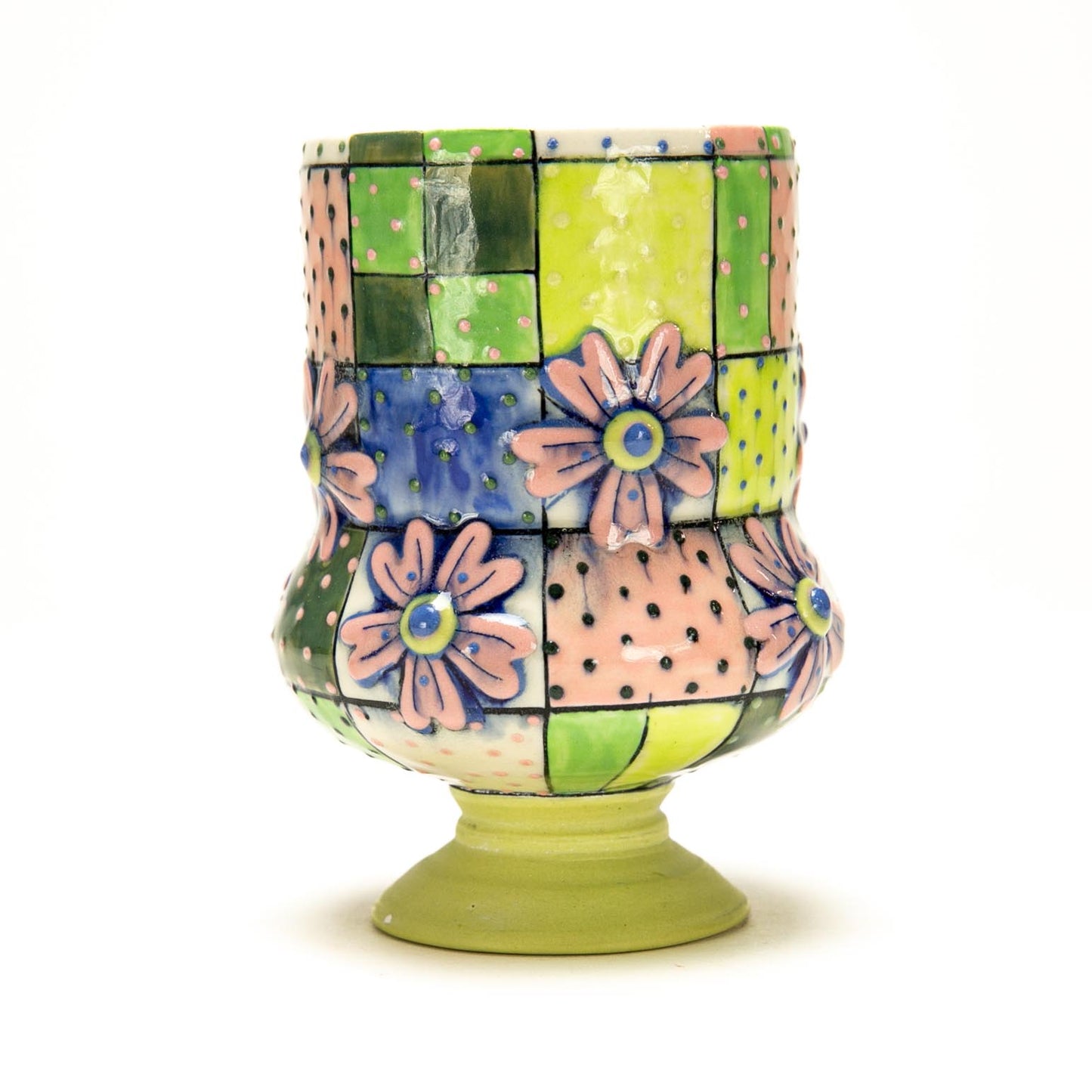 Pink & Chartreuse Quilt Pedestal Cup
