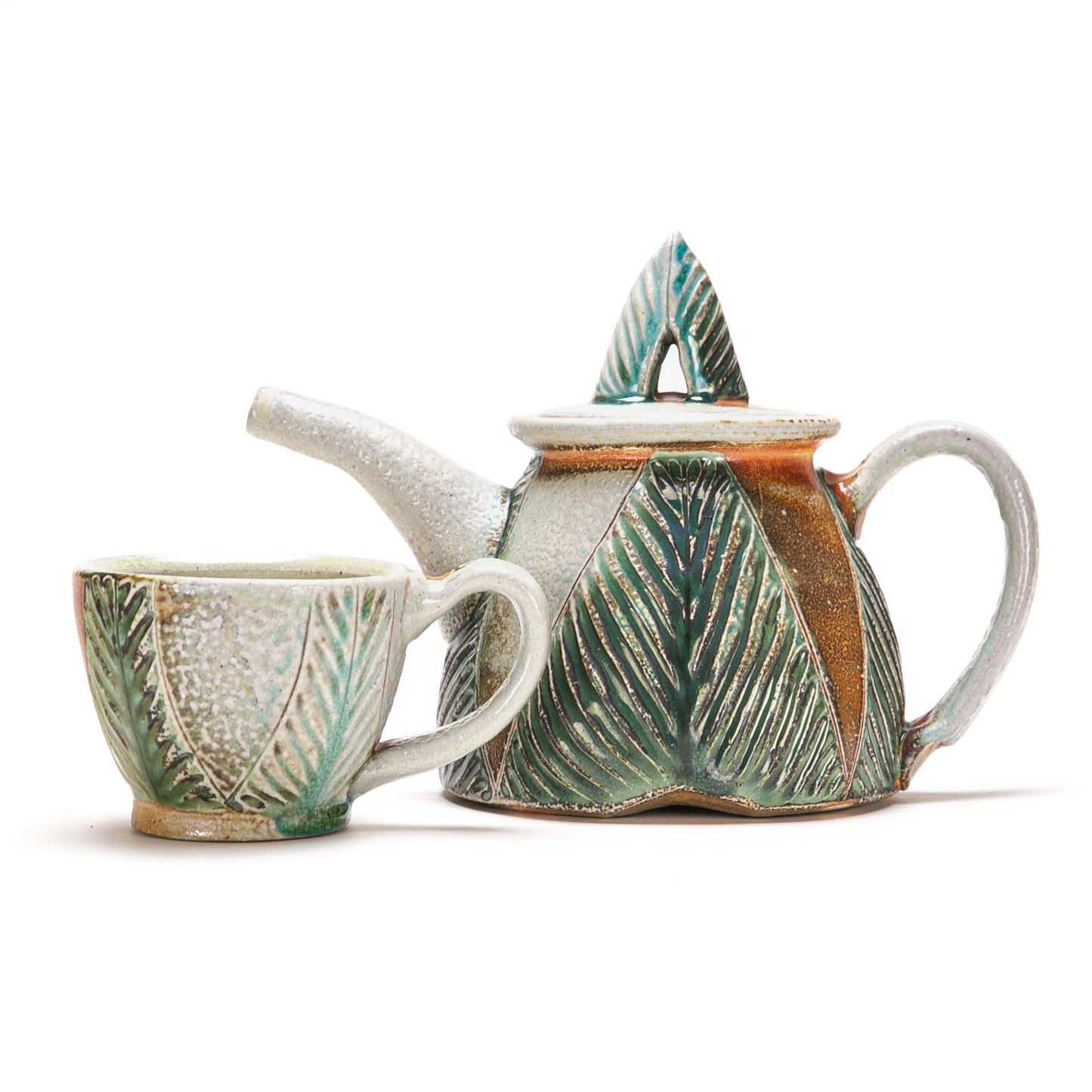Green Carved Tea Pot Set